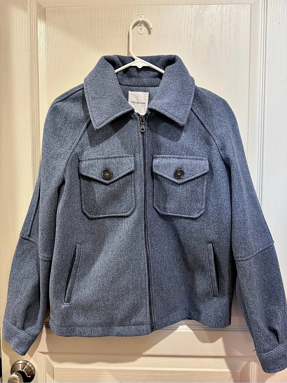 Anthropologie Avec Les Villes Zip Front Shacket Jacket In Blue Gray